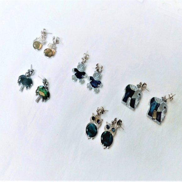 Paua/Abalone Shell Earring Lot-5 Pairs-Cats/Owls/Bears/Palm Trees/Elephants - Picture 1 of 8